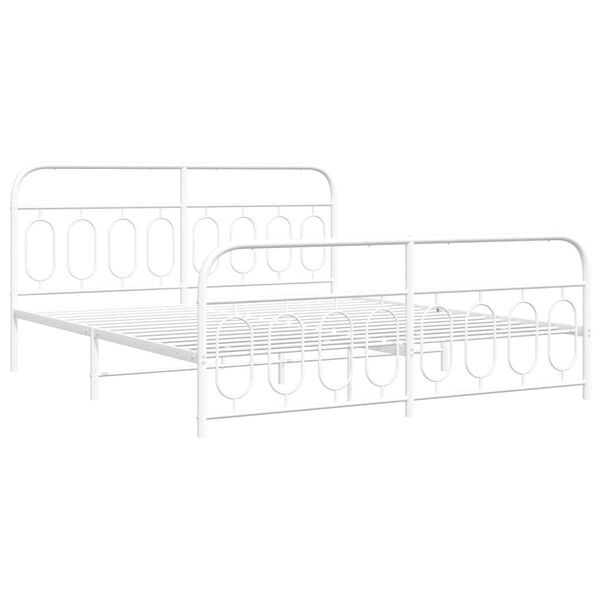 vidaXL Bed Frame White Steel Queen Bed Frame Rectangular Modern