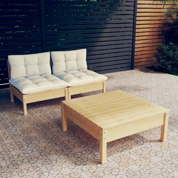 vidaXL Garden Lounge Set Cream Solid Pine Wood, 100% Polyester Medium