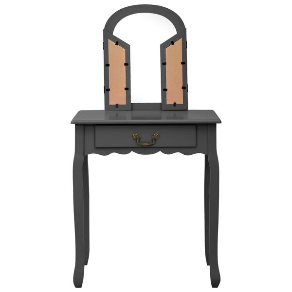 vidaXL Dressing Table with Stool Grey 25.6x14.2x50.4" Paulownia Wood MDF