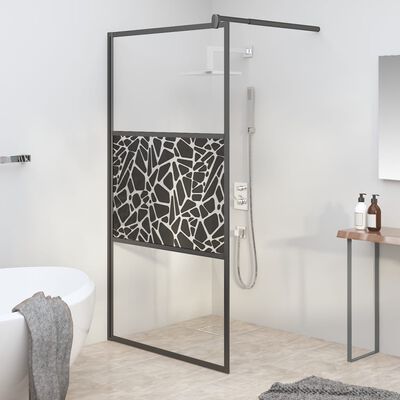 vidaXL Walk-in Shower Wall 39.4"x76.8" ESG Glass with Stone Design Black