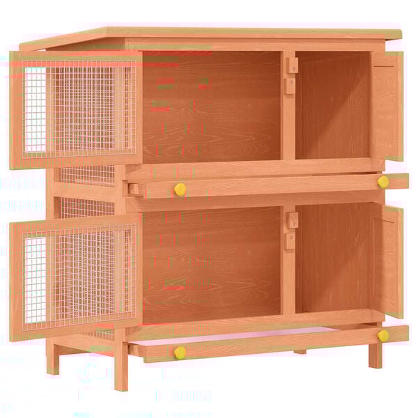 vidaXL Rabbit Hutch Brown, Green Pine wood, Plywood, Powder-coated iron