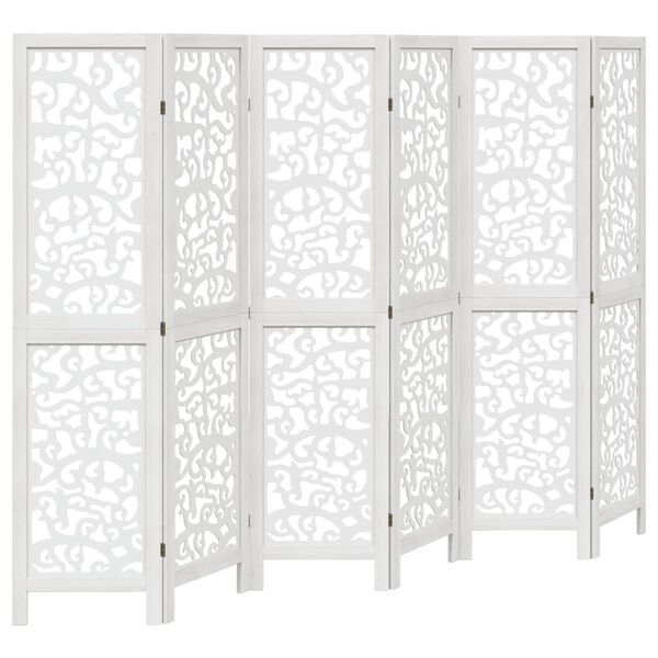 vidaXL Room Divider 6 Panels White Solid Wood Paulownia