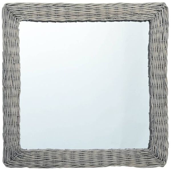 vidaXL Mirror Natural Rattan, Glass 23.6 x 23.6 in Decorative Inlays