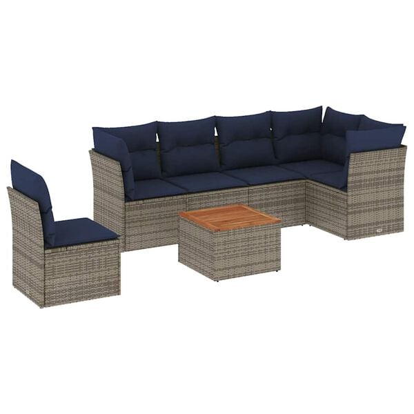 vidaXL 7 Piece Patio Sofa Set with Cushions Gray Poly Rattan