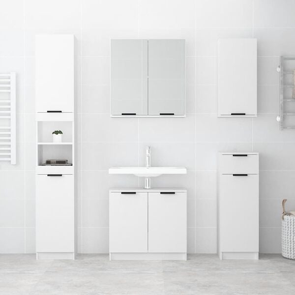 vidaXL Bathroom Cabinet White Engineered Wood Tall Bathroom Cabinet