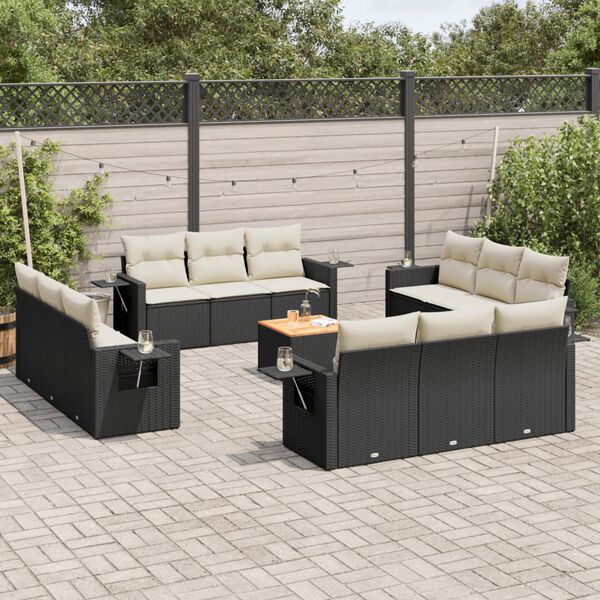 vidaXL Garden Sofa Set Black, Cream White