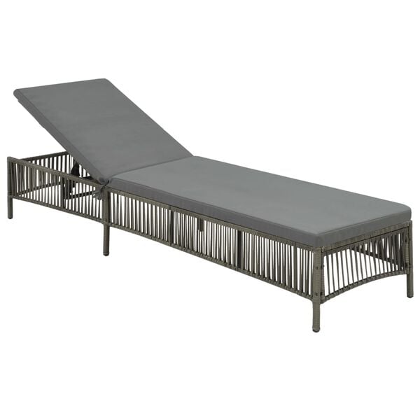 vidaXL Sunlounger Grey Poly Rattan, Powder-Coated Steel, Polyester Large