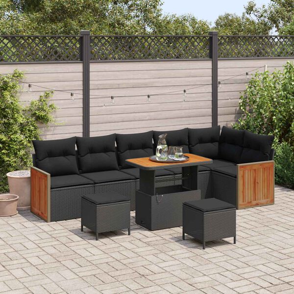 vidaXL Garden Sofa Set with Cushion 11 pcs Black Poly Rattan