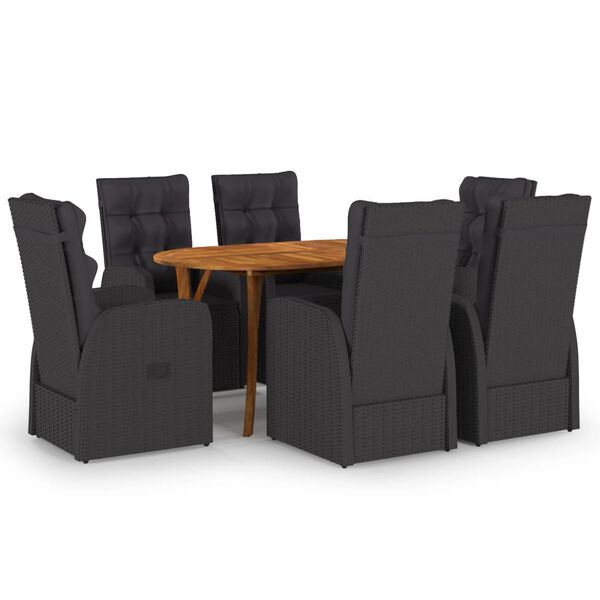 vidaXL Dining Set Black Solid acacia wood 7 Piece Set