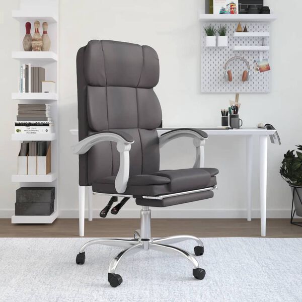 vidaXL Reclining Office Chair Gray Faux leather Adjustable