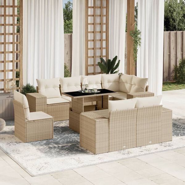 vidaXL Garden Sofa Set Beige PE Rattan Large Modular Garden Sofa Set