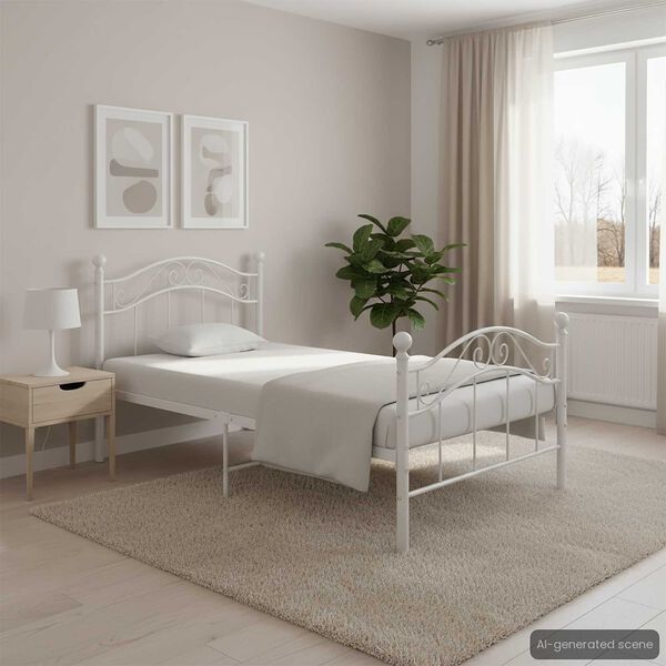 vidaXL Bed Frame White Powder-coated metal Twin Durable Bed Frame