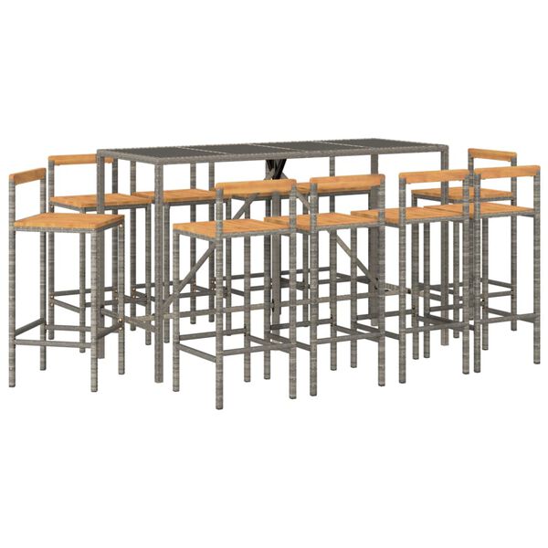 vidaXL Garden Bar Set Grey PE rattan Large Garden Bar Set Rectangular
