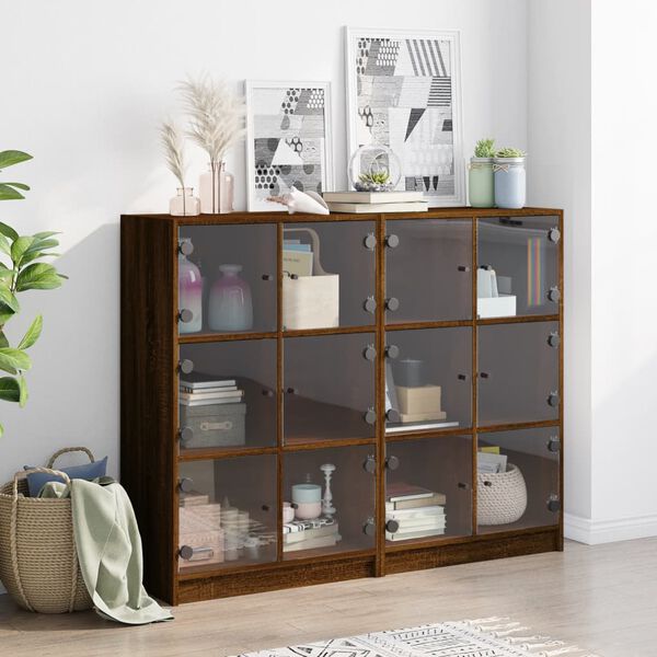 vidaXL Bookcase Brown oak Engineered wood and glass Medium Doors