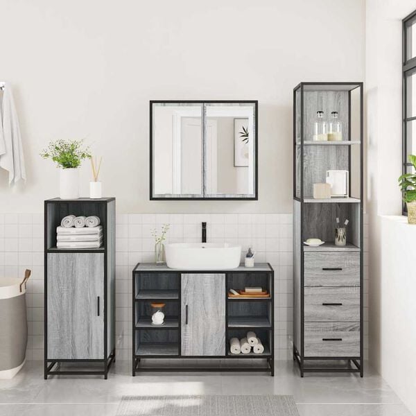 vidaXL Bathroom Furniture Set Gray Sonoma Engineered wood, Metal Medium