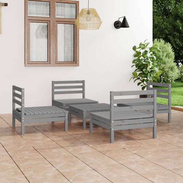 vidaXL Garden Lounge Set Grey Solid pinewood 5 Piece Set Modular