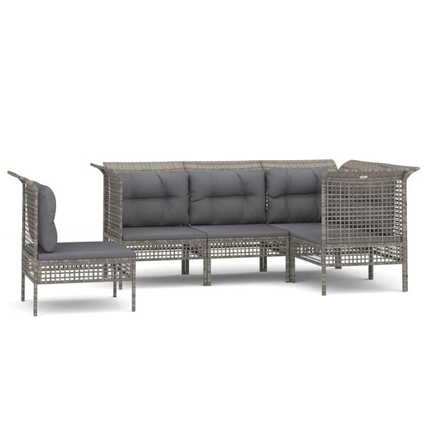vidaXL 5 Piece Patio Lounge Set with Cushions Grey Poly Rattan