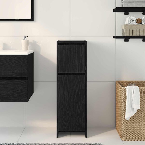 vidaXL Bathroom Cabinet with Drawer Black Oak 11.81 x 11.81 x 37.40 in