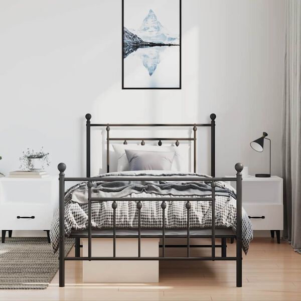 vidaXL Bed Frame Black Powder-coated steel Twin Industrial Bed Frame