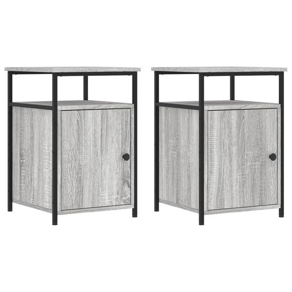 vidaXL Bedside Cabinet Set of 2 Gray Sonoma Engineered Wood, Iron