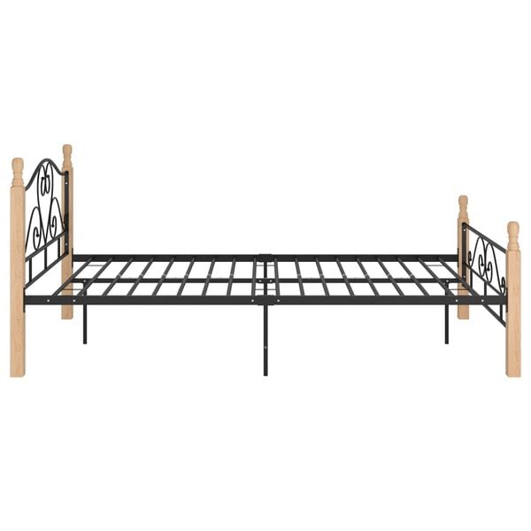 vidaXL Bed Frame Black and Natural Oak Powder-coated metal, Oak wood Full