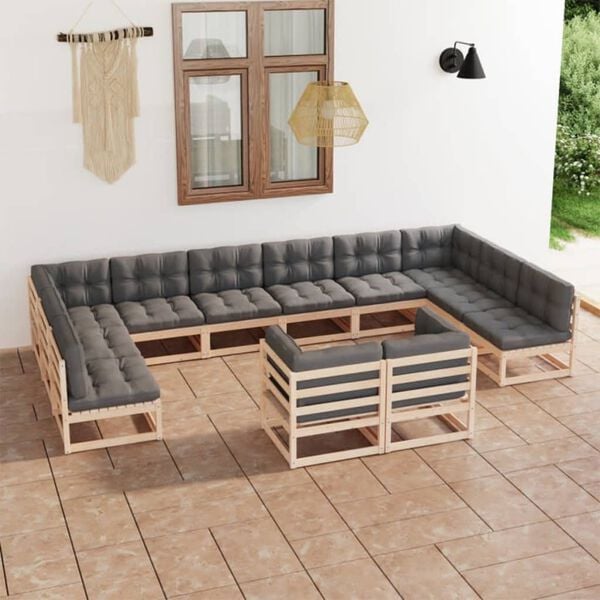 vidaXL Garden Lounge Set Natural Wood Solid Pinewood Large Seats Many