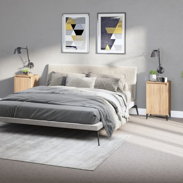 vidaXL Bedside Cabinet Set of 2 Sonoma oak Engineered wood, metal