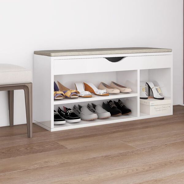vidaXL Shoe Bench High gloss white Engineered wood 40.9 x 11.8 x 19.3 in
