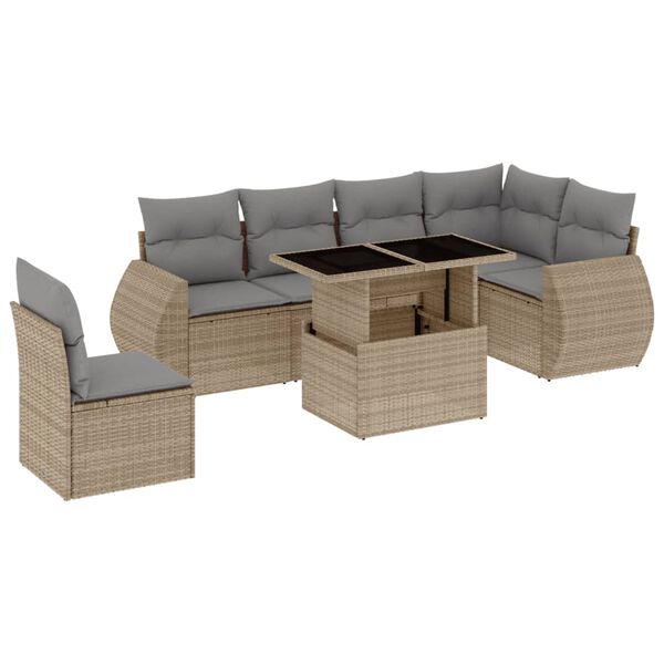 vidaXL Garden Sofa Set Beige PE Rattan 7-Piece Set Modular