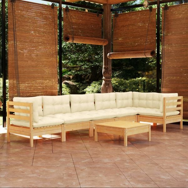 vidaXL Garden Lounge Set Cream Solid pinewood, fabric (100% polyester)