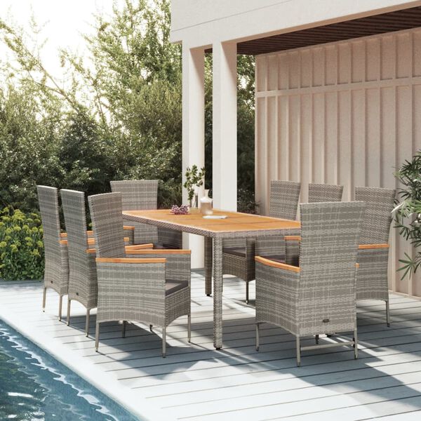 vidaXL Garden Dining Set Grey PE rattan 9 Piece Modular