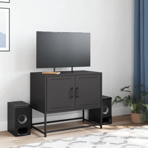 vidaXL TV Cabinet Black Steel Standard Storage TV Cabinet