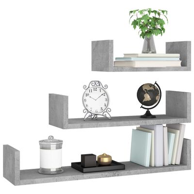 vidaXL Wall Display Shelf 3 pcs Concrete Gray Engineered Wood