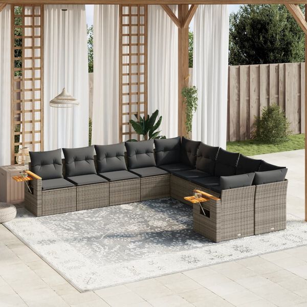 vidaXL Garden Sofa Set Grey PE rattan Large Adjustable Feet
