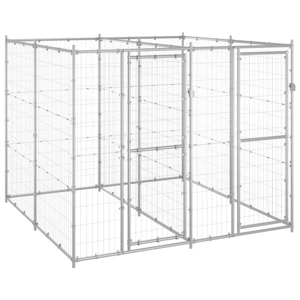 vidaXL Dog Kennel Silver Galvanized steel Large Dog Kennel Square