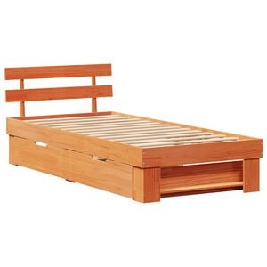vidaXL Bed Frame Wax Brown 35.43 x 78.74 in Solid Pine Wood