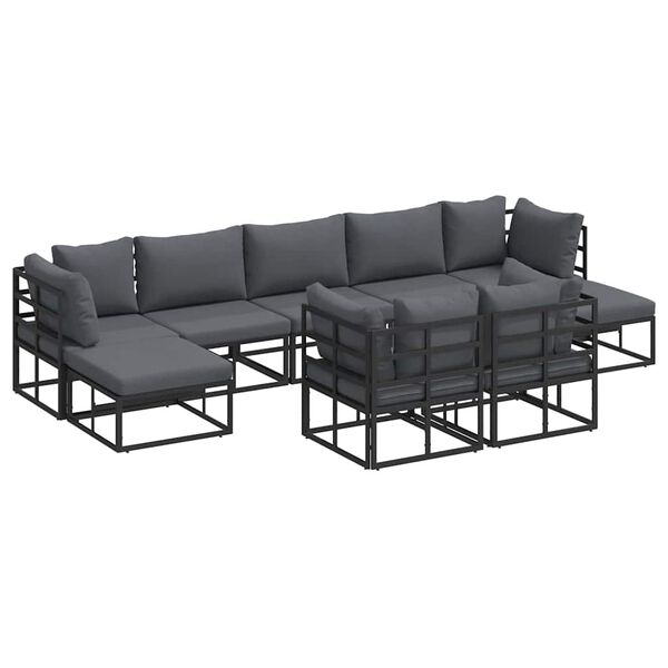 vidaXL Garden Sofa Set with Cushion 9 pcs Black Aluminium