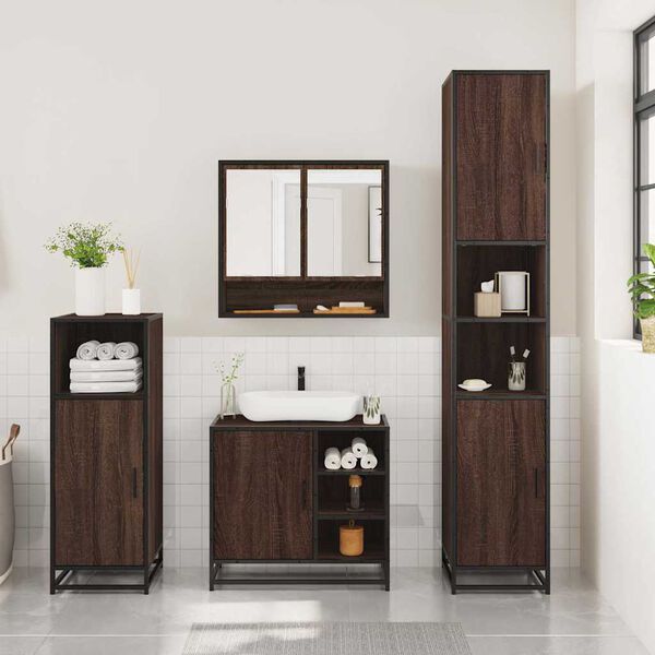 vidaXL Bathroom Furniture Set Brown Oak Engineered wood, Metal, Glass