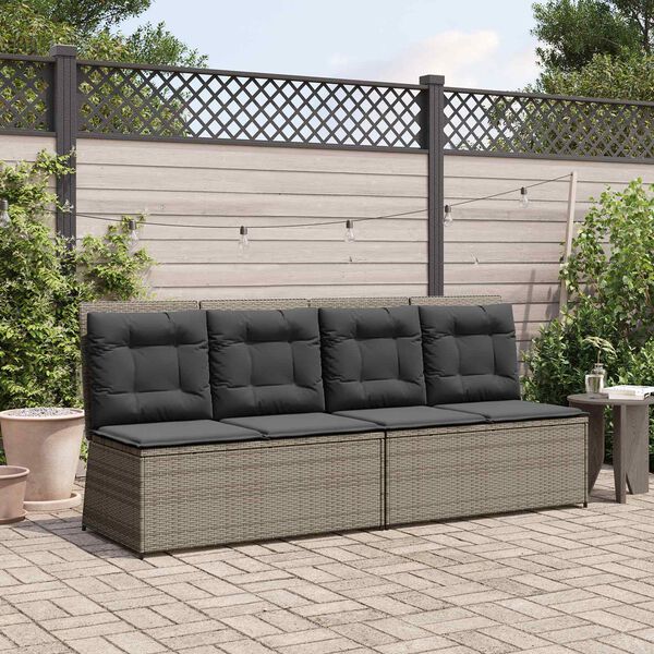 vidaXL Garden Bench with Cushion Gray Poly rattan