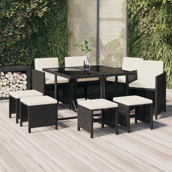 vidaXL Garden Dining Set Black PE Rattan 9 piece set Durable