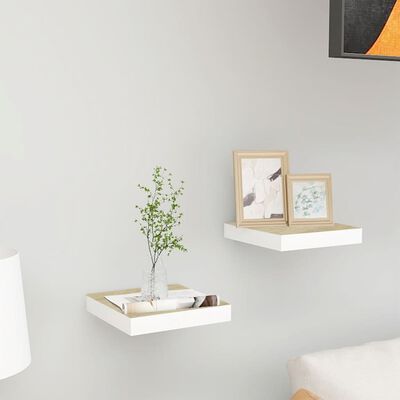 vidaXL Floating Wall Shelves 2 pcs Oak and White 9.1"x9.3"x1.5" MDF