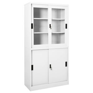 vidaXL Office Cabinet White Steel, Tempered Glass Large Office Cabinet