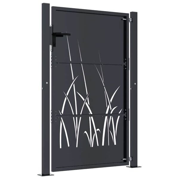 vidaXL Garden Gate Anthracite 39.4x49.2" Steel Grass Design