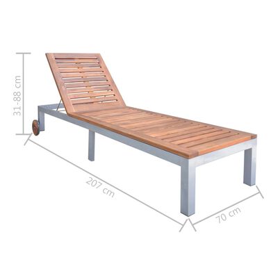 vidaXL Sun Lounger with Cushion Solid Acacia Wood and Galvanized Steel