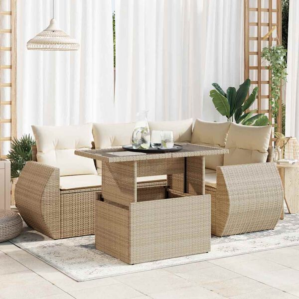 vidaXL Garden Sofa Set Beige PE Rattan Medium Removable Covers