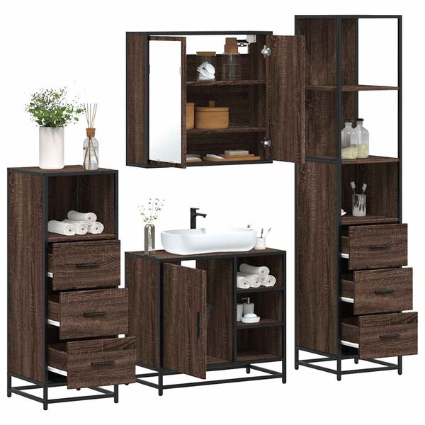 vidaXL Bathroom Furniture Set Brown Oak Engineered wood and metal Medium
