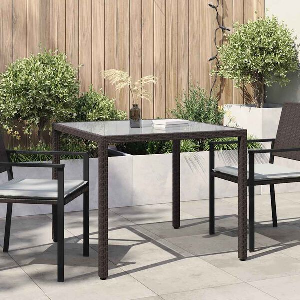 vidaXL Garden Table Brown Poly rattan, tempered glass, powder-coated steel