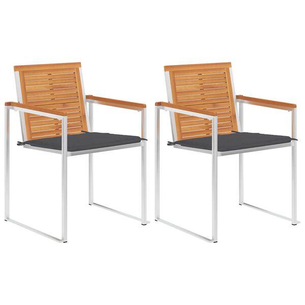 vidaXL Patio Chairs with Cushions 2 pcs Solid Acacia Wood and Steel