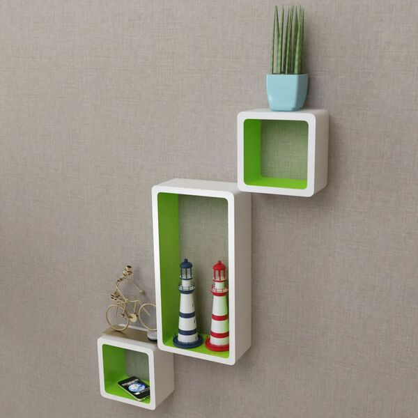 vidaXL Wall Cube Shelves 6 pcs White and Green