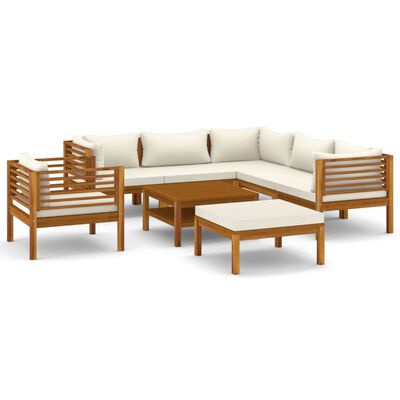 vidaXL 8 Piece Patio Lounge Set with Cream Cushion Solid Acacia Wood